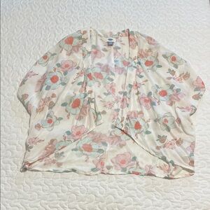 Old Navy Cream Floral Kimono with Coral and Mint Accents
